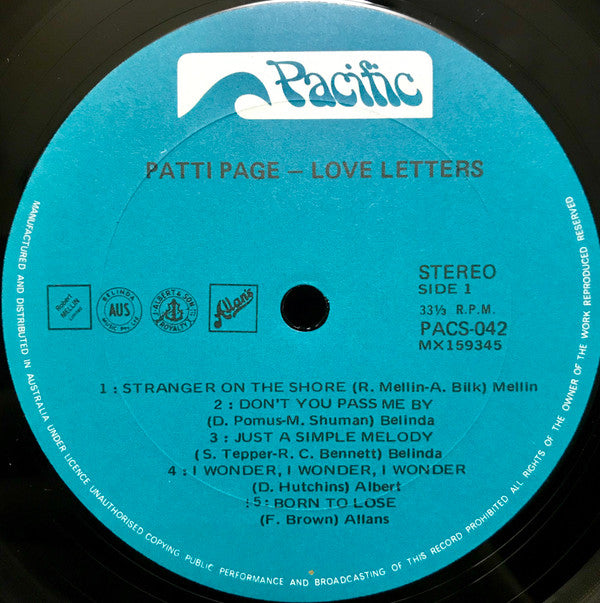 Patti Page : Love Letters (LP)