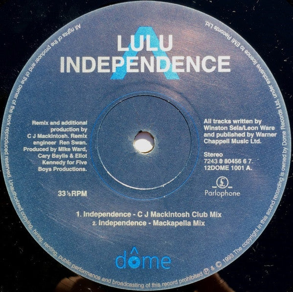 Lulu : Independence (Brothers In Rhythm and CJ Mackintosh Mixes) (12")