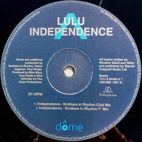 Lulu : Independence (Brothers In Rhythm and CJ Mackintosh Mixes) (12")