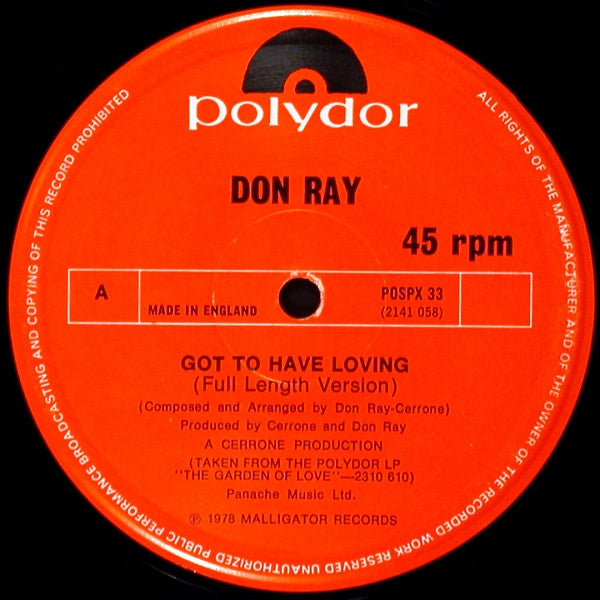 Don Ray : Got To Have Loving / Midnight Madness (12&quot;, Ltd)