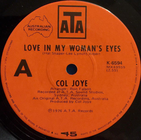 Col Joye : Love In My Woman&#39;s Eyes / Remember (7&quot;, Single)