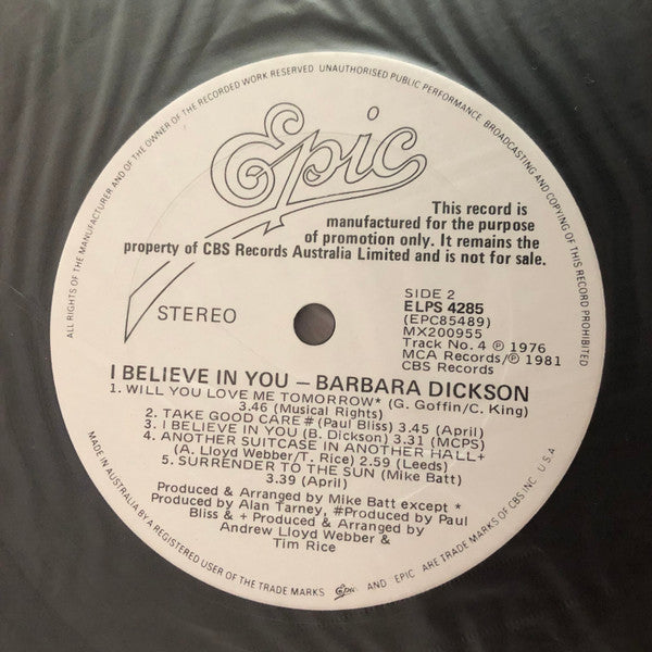 Barbara Dickson : I Believe In You (LP, Album, Promo)