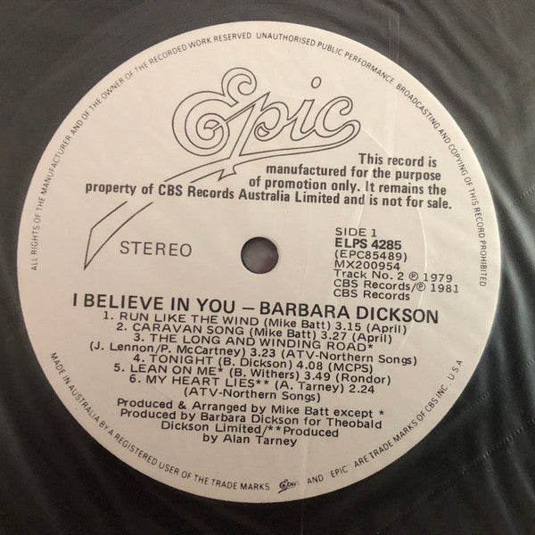 Barbara Dickson : I Believe In You (LP, Album, Promo)