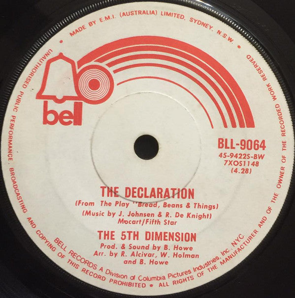 The Fifth Dimension : The Declaration / Medley: A Change Is Gonna Come &amp; People Gotta Be Free (7&quot;, Single)