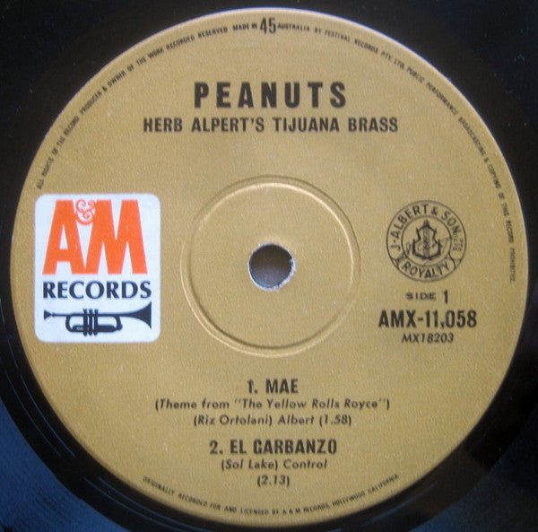 Herb Alpert & The Tijuana Brass : Peanuts (7", EP, Mono)