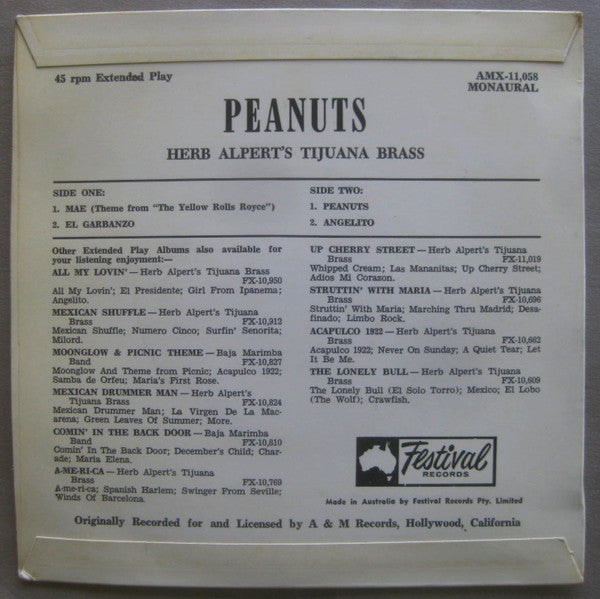 Herb Alpert & The Tijuana Brass : Peanuts (7", EP, Mono)