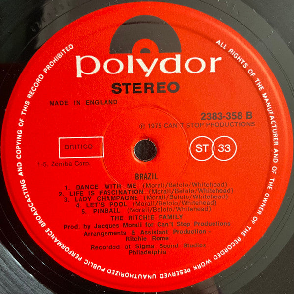 The Ritchie Family : Brazil (LP, Album)