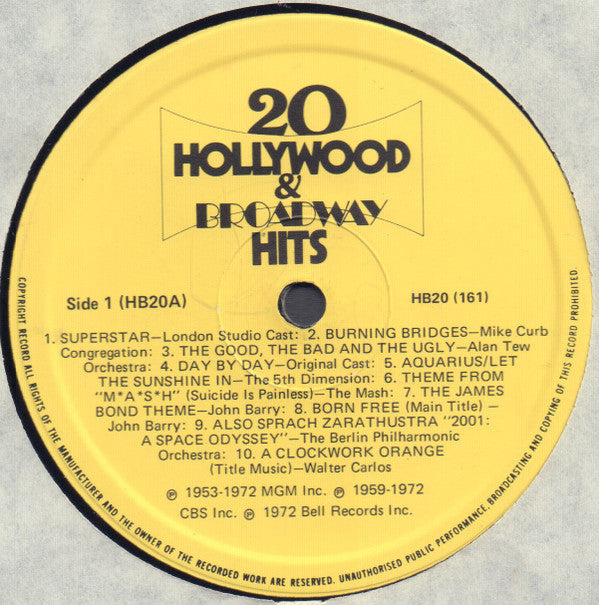 Various : 20 Solid Gold Hollywood & Broadway Hits (LP, Comp)