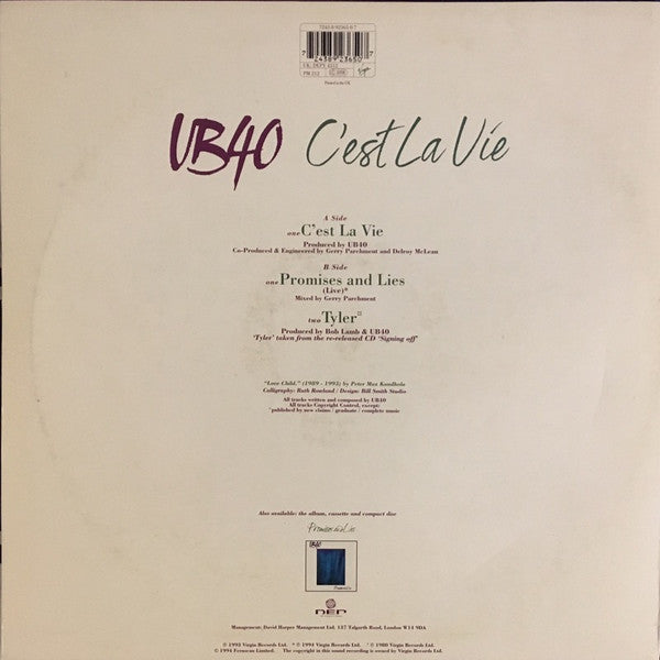 UB40 : C'est La Vie (12", Single, Pic)