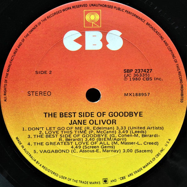 Jane Olivor : The Best Side Of Goodbye (LP, Album)