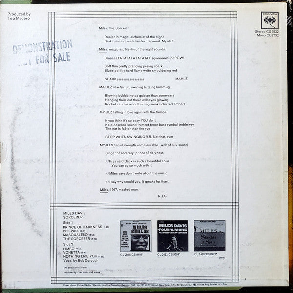 Miles Davis : Sorcerer (LP, Album, San)