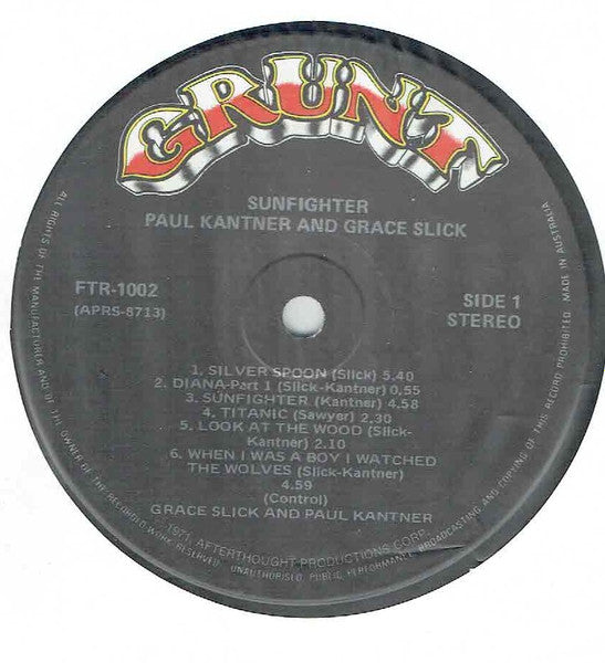 Paul Kantner, Grace Slick : Sunfighter (LP, Album)