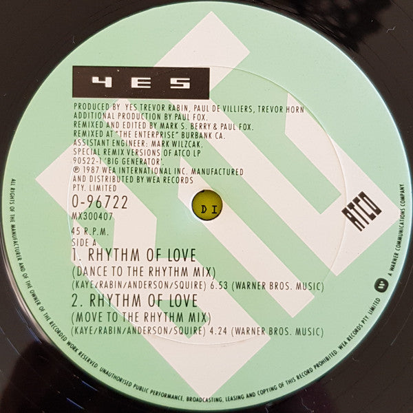 Yes : Rhythm Of Love (12", EP, Maxi)