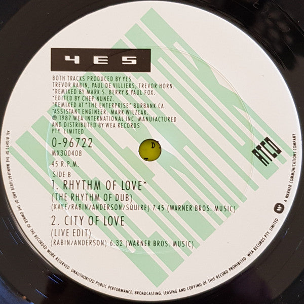 Yes : Rhythm Of Love (12", EP, Maxi)