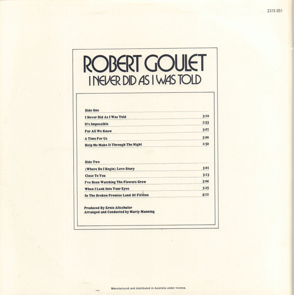 Robert Goulet : I Never Did As I Was Told (LP, Album)