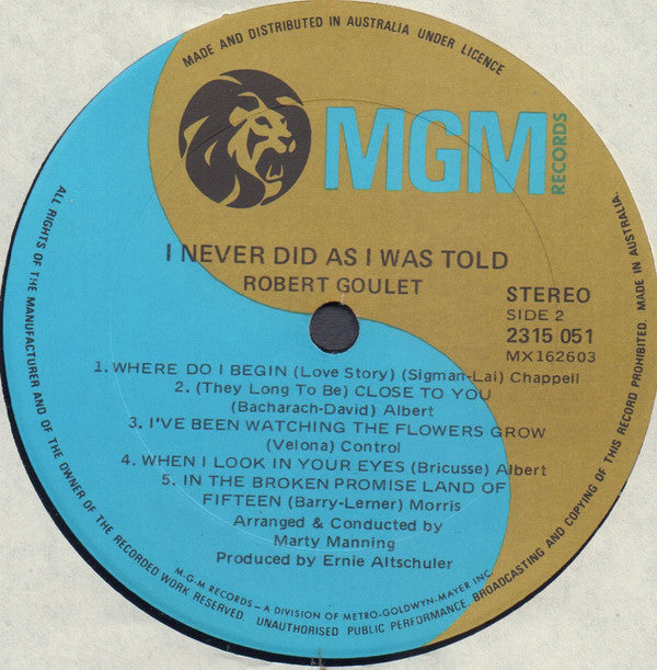 Robert Goulet : I Never Did As I Was Told (LP, Album)