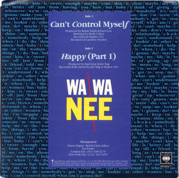 Wa Wa Nee : Can't Control Myself (7", Single)