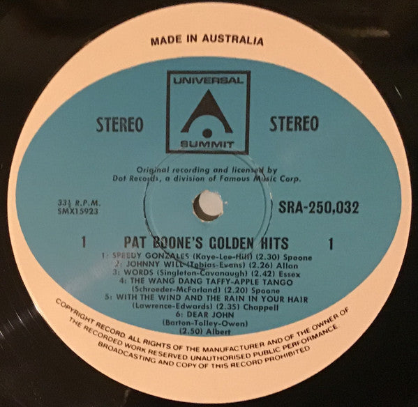 Pat Boone : Pat Boone's Golden Hits  (LP, Comp)