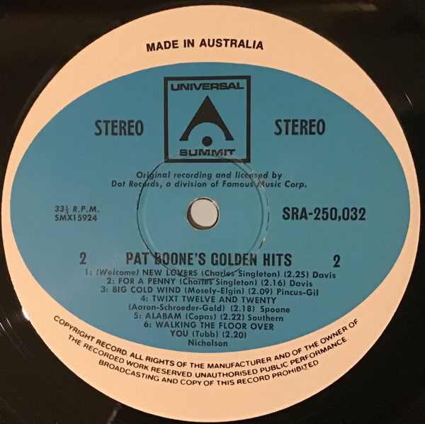 Pat Boone : Pat Boone's Golden Hits  (LP, Comp)