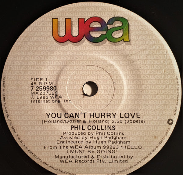 Phil Collins : You Can't Hurry Love (7", Single)