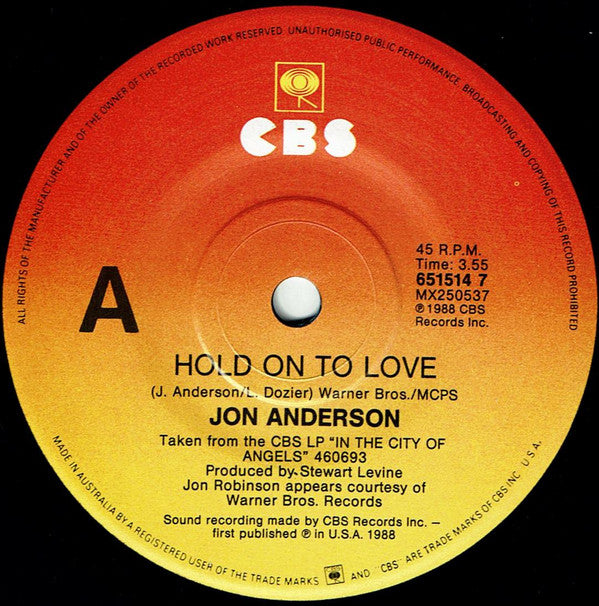 Jon Anderson : Hold On To Love (7", Single)