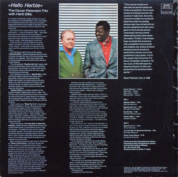 The Oscar Peterson Trio With Herb Ellis : Hello Herbie (LP, Album, RE)