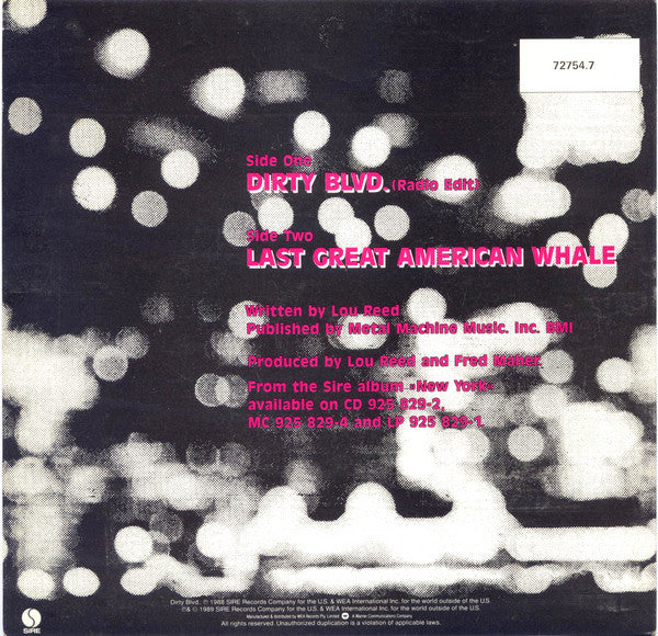 Lou Reed : Dirty Blvd. (7", Single)