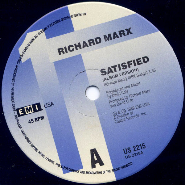 Richard Marx : Satisfied (7", Single)