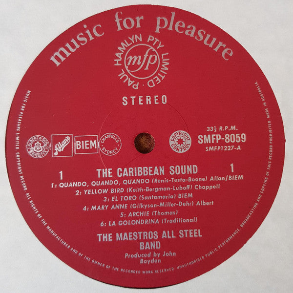 The Maestro's All Steel Band : The Caribbean Sound (LP, Album)