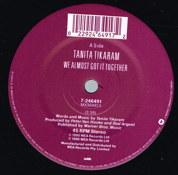 Tanita Tikaram : We Almost Got It Together (7", Single)