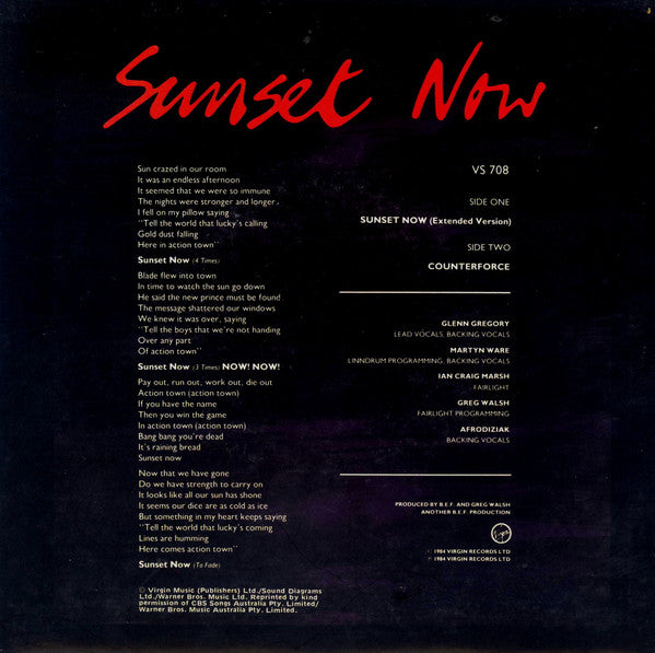 Heaven 17 : Sunset Now (7", Single, Pic)