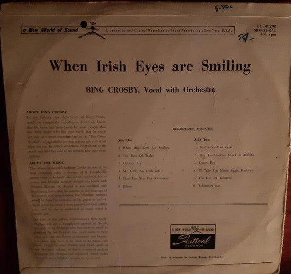 Bing Crosby : When Irish Eyes Are Smiling (LP, Album, Mono, RE)