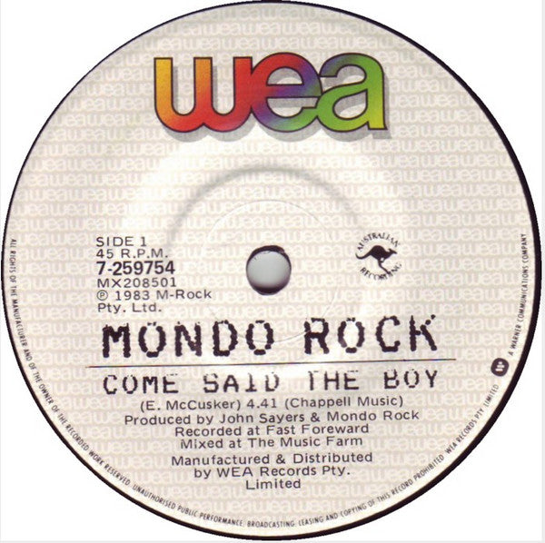 Mondo Rock : Come Said The Boy (7", Single, Non)