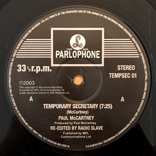 Paul McCartney : Temporary Secretary (12&quot;, S/Sided, Maxi, RE)