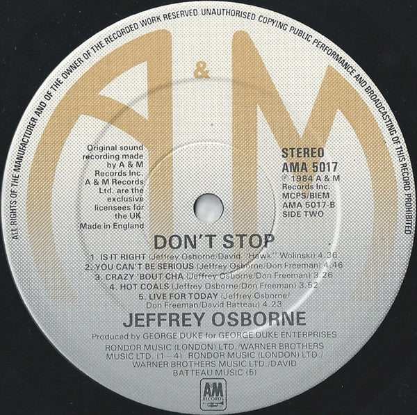 Jeffrey Osborne : Don't Stop (LP, Album)