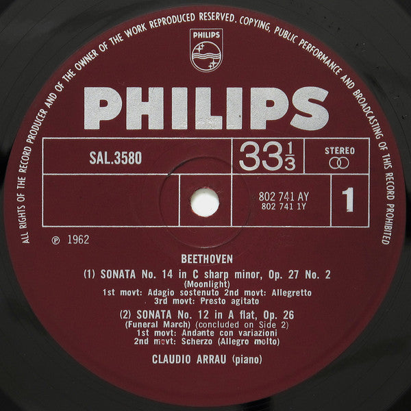 Beethoven*, Claudio Arrau : Piano Sonatas (C Sharp Minor Op. 27 No. 2 "Moonlight" ∙ A Flat Major Op. 26 ∙ E Flat Major Op. 27 No. 1) (LP, RE)