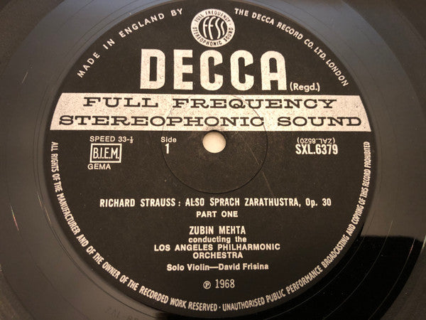 Richard Strauss, Los Angeles Philharmonic*, Zubin Mehta : Also Sprach Zarathustra (LP, Album, ED3)
