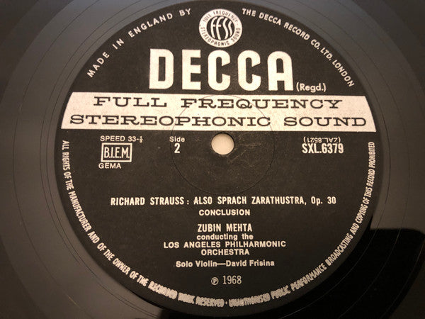 Richard Strauss, Los Angeles Philharmonic*, Zubin Mehta : Also Sprach Zarathustra (LP, Album, ED3)
