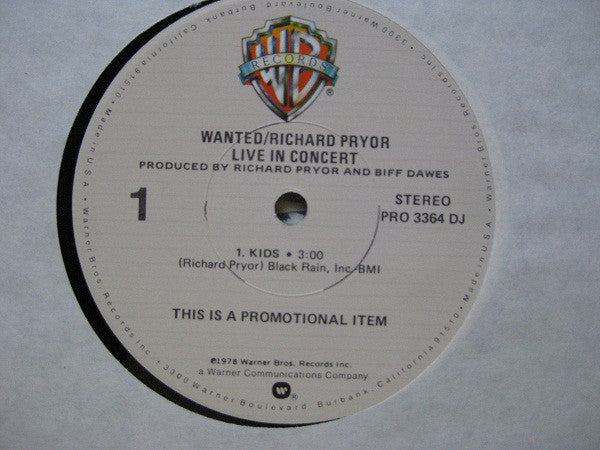 Richard Pryor : Wanted: Live In Concert (12", Single, Promo, Los)
