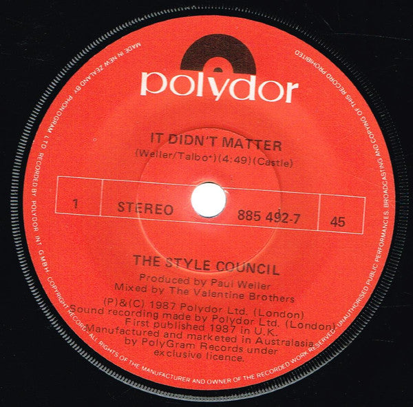 The Style Council : It Didn't Matter (7", Single)