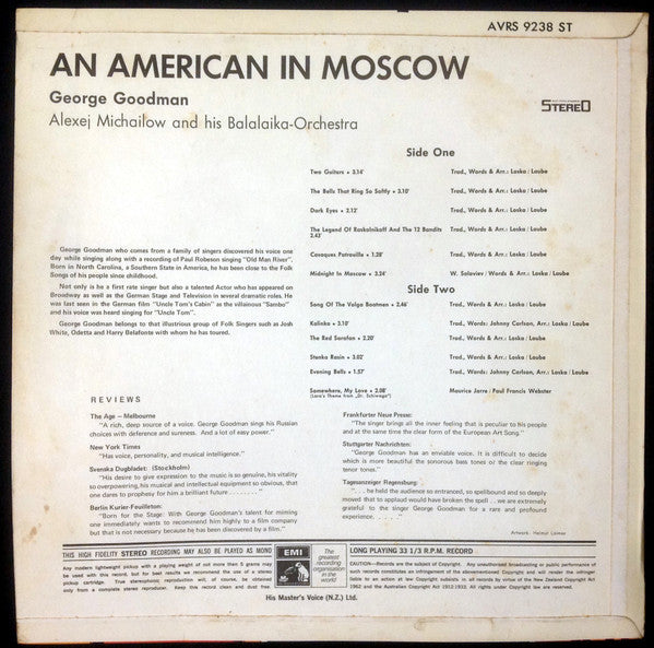 George Goodman, Alexej Michailow Und Sein Balalaika-Orchester : An American In Moscow (LP, Album)