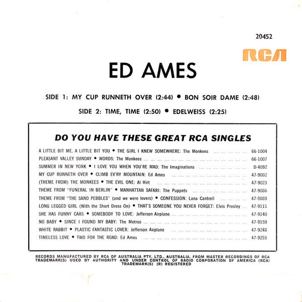 Ed Ames : Ed Ames (7", EP, Mono)