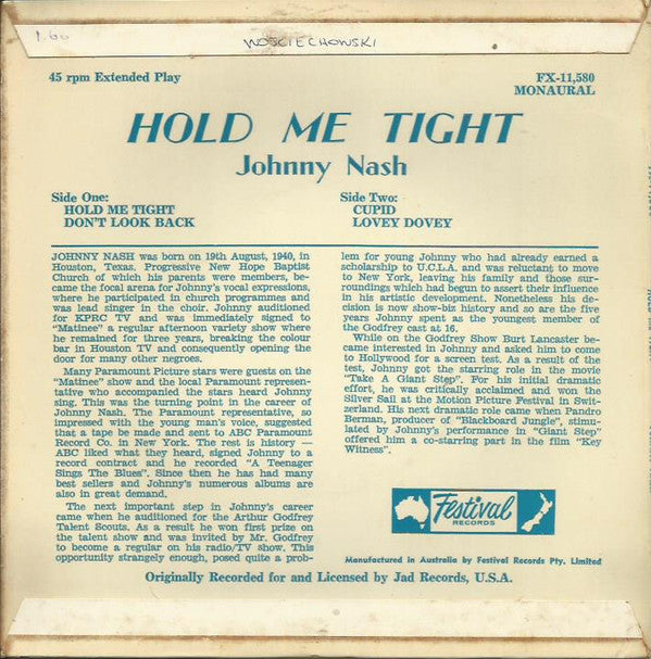 Johnny Nash : Hold Me Tight (7", EP, Mono)