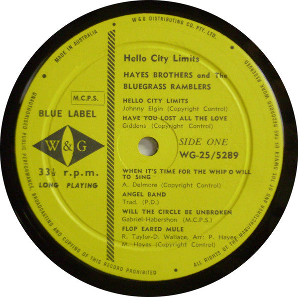 Hayes Brothers And The Bluegrass Ramblers : 'Hello City Limits' (LP, Album)