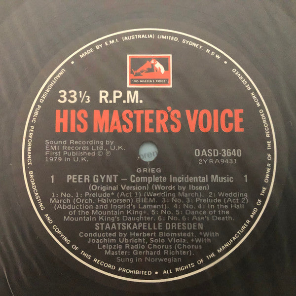 Edvard Grieg - Edith Thallaug, Taru Valjakka, Rundfunkchor Leipzig, Staatskapelle Dresden, Herbert Blomstedt : Peer Gynt - Incidental Music (Original Version) (LP, Ltd, Promo)