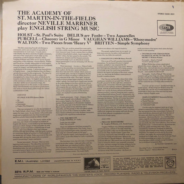 The Academy Of St. Martin-in-the-Fields : English String Music (LP)