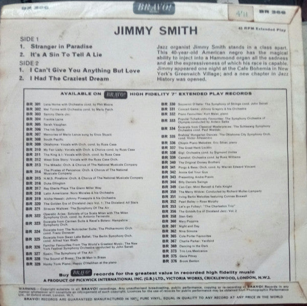 Jimmy Smith : Stranger In Paradise (7", EP, Sol)