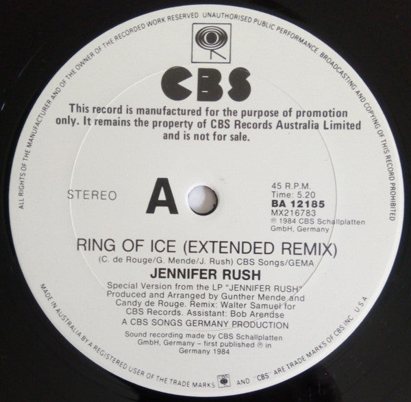 Jennifer Rush : Ring Of Ice (12", Promo)