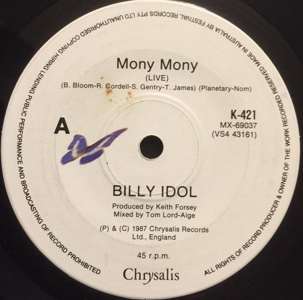 Billy Idol : Mony Mony (Live) (7&quot;, Single)