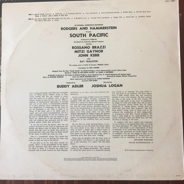 Rodgers & Hammerstein : South Pacific (LP, Album, Mono)